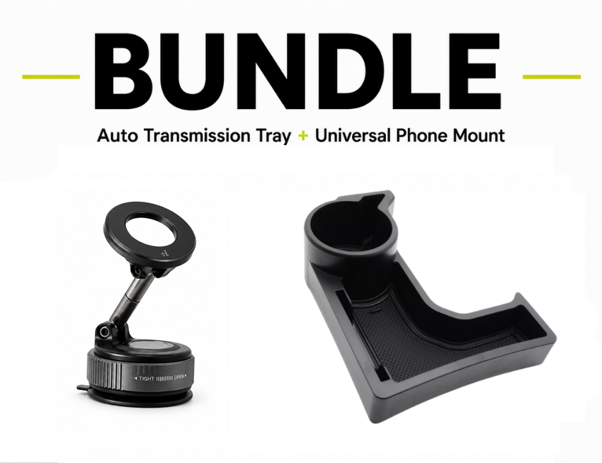 Auto Transmission Tray and Cup Holder + Universal Phone Mount Bundle