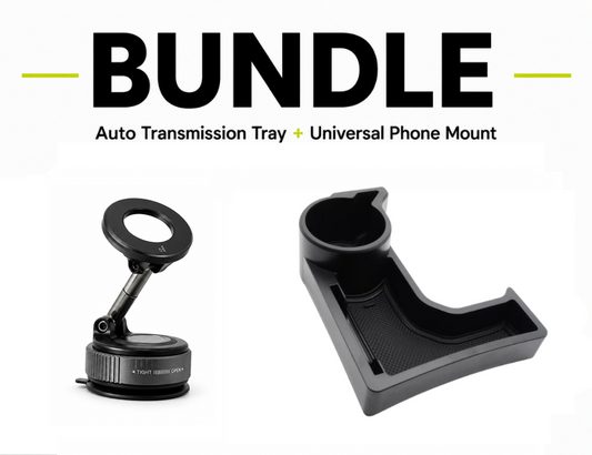 Auto Transmission Tray and Cup Holder + Universal Phone Mount Bundle